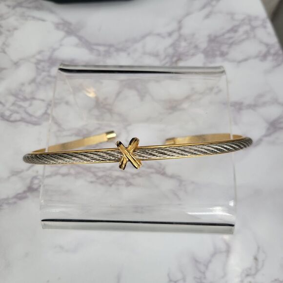 Vintage Two Tone Gold and Silver Choker Necklace - Picture 9 of 15